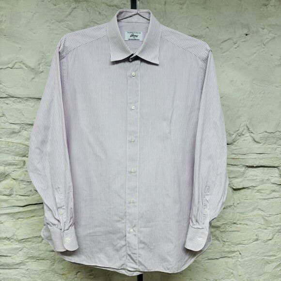 Brioni Shirt Sz 15.5 Striped Purple Button Up Dress Neiman Marcus Made in Italy - Picture 1 of 10